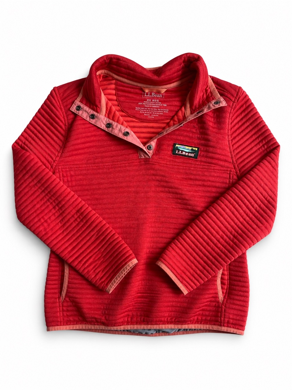 L.L. Bean Women’s Red Quilted Snap-Neck Fleece Pullover